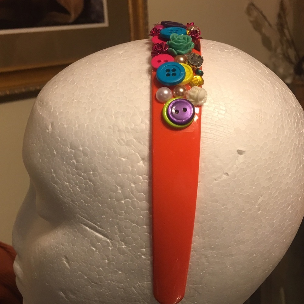 Orange Button Rhinestone Headband - Picture 3 of 4